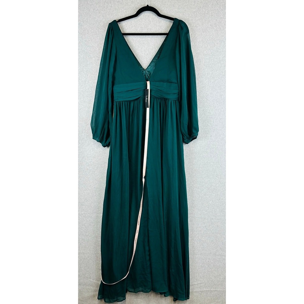New Lulus Sweet Womans Sz Large Dress Green Chiffon Maxie Dress Lined NWT - Picture 8 of 10